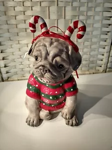 Blue Sky Christmas Pug Ceramic Figurine 9.5 By 7 Inches 109a Cl - Picture 1 of 10