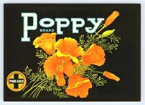 Lemon Crate Produce Label Orange Poppy Brand Pure Gold Flowers New Postcard A1 - Picture 1 of 2