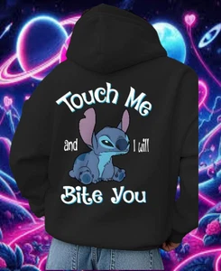 Felpa nera con cappuccio Disney Stitch "Touch Me & I'll Bite" - felpa con cappuccio - Foto 1 di 3