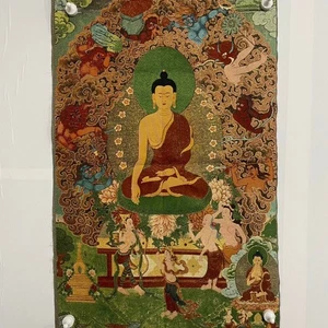 Arazzo murale 35" decorazione tibetano panno seta ricamo shakyamuni buddha thangka - Foto 1 di 8