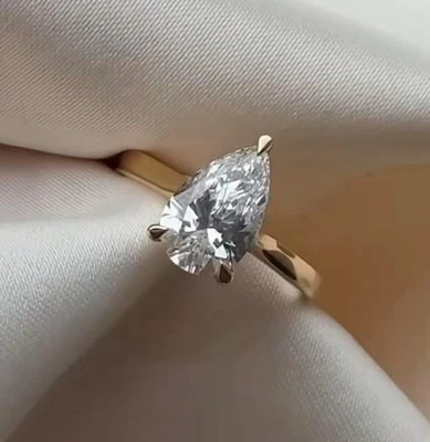 Pear Solitaire Diamond Ring 18k Yellow Gold, 2.06ct, VVS2/E Value: £3,000 - Image 1 of 4
