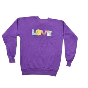 Vintage Purple Pullover Sweatshirt, M, Cotton LOVE Stitched 80's Sweater - Picture 1 of 6