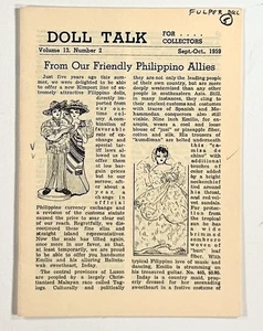 1959 Sep DOLL TALK FOR COLLECTORS zine ANTIQUES international costumes KIMPORT - Picture 1 of 5