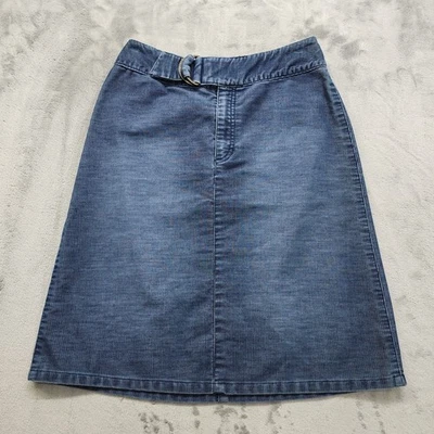 Vintage 90s Liz Claiborne Corduroy Buckle Waist Pencil Skirt Size 4 Blue Preppy - Image 1 of 4