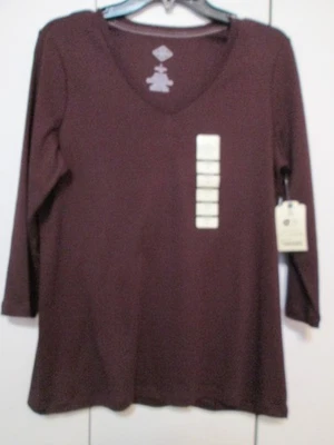 Camiseta St. John's Bay Feminina Decote V Manga 3/4 Macia - Borgonha Ousada - Tamanho G - Imagem 1 de 4