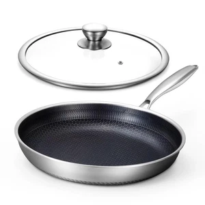 Non Stick Frying Pans, Hybrid 12 Inch Frying Pans Nonstick with Lid, Stainles... - Picture 1 of 7