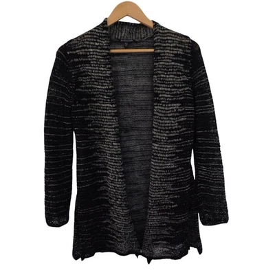 Cárdigan Eileen Fisher Frente Abierto Lino Lana Gris Negro Hilo Talla Pequeña Foto 1 de 4