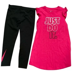 Nike Niña Vestido Fucsia y Leggings Negros Conjunto JUST DO IT TALLA 6 - Imagen 1 de 5