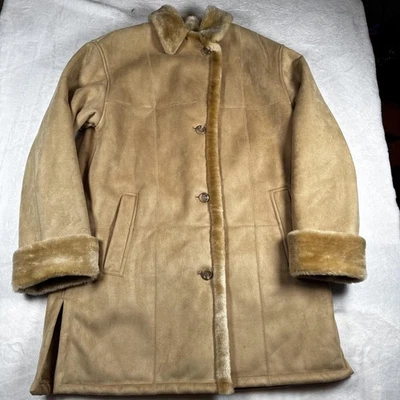 Fleet Street FS Limited Coat Womens Medium Tan Faux Shearling Suede Button Front - Image 1 of 4