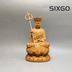 Statua Ksitigarbha legno intagliato 9 cm altare buddista santuario Butsudan decorazione casa - Foto 1 di 5