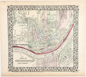1875 CITY OF CINCINNATI OHIO Map ORIGINAL (11X10.5) Mitchell RAILROADS - Picture 1 of 4