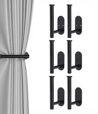 6pcs Black Stainless Steel Curtain Tiebacks, Wall Mounted Curtain Holders, Ti... - Image 1 of 4