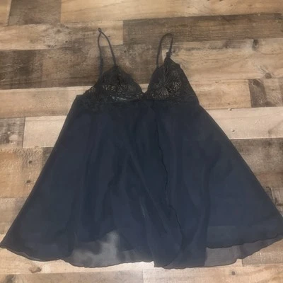 Vestido de renda vintage anos 90 Victoria's Secret preto chemise acabamento lingerie tamanho P fenda - Imagem 1 de 4