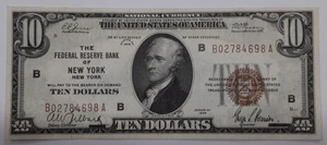 1929 $10 Nat'l Currency Federal Reserve Bank Note New York Fr# 1860-B XF - Picture 1 of 2