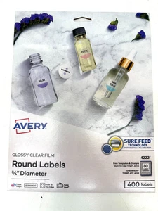 Avery 4222 Printable Round Glossy Clear 3/4 Diameter 400 Labels - Picture 1 of 3