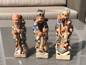 Vtg. Fulushou 福禄寿 Three Lucky Gods att. Vietnamese Ceramic Figures Set Signed TH - Picture 1 of 13