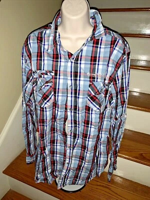 Blac Label Mens Plaid Shirt Sz L Blue Red White Western Cowboy Cotton ❤️tb11j11 - Image 1 of 4
