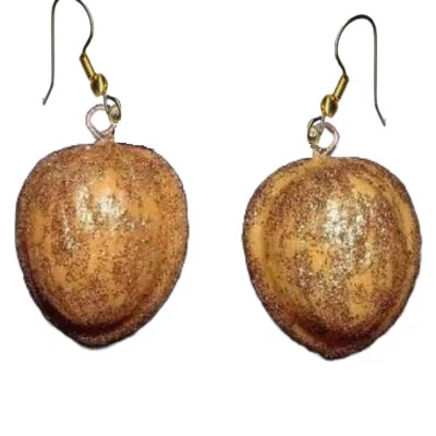 Nutty WALNUTS Funky EARRINGS Squirrel Costume Holiday Food Charm Novelty Jewelry - Image 1 of 2