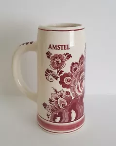 Vintage Beer Stein Ceramic Amstel Red Delft Holland Hand Painted Denmark 80's. - Picture 1 of 4