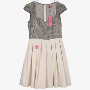 CHI CHI LONDON : Cream Dress With Black Lace Top : UK12 : WAS: £119!! - Picture 1 of 3