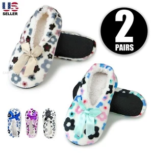 Lot 2 Pairs Set Womens Slippers Socks with Grippers Fuzzy House Slippers S/M - Picture 1 of 10