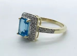 ANILLO RACIMO TOPACIO AZUL DIAMANTE ORO 9ct 375 damas ropa de noche excelente - Imagen 1 de 11