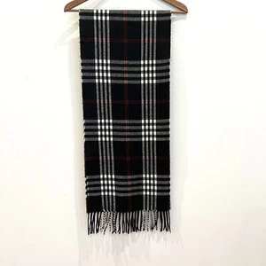 Lambswool Scarf Womens Wool Plaid Made In Italy Fringe Black White Red 58”x12.5” - Picture 1 of 10
