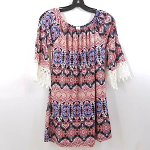 Spitze Tunika Oberteil U-Ausschnitt Damen Sm Med WinWin Halbarm Spitze blau rot  - Bild 1 von 7