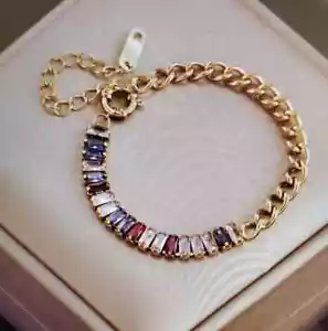 Women's 18K Gold Plated Stainless Steel Multicolor Cubic Zirconia Bracelet - Picture 1 of 1