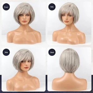 Grey Wig 100% Human Hair Wig for Women Daily Use None Lace - Picture 1 of 3