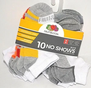 10 PAIR FRUIT OF THE LOOM BOYS NO SHOWS ANKLE SOCKS WHITE MEDIUM SHOE 9 - 2.5 - Picture 1 of 6