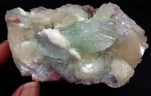 GREEN APOPHLYLITE CUBES W/ STILBITE AND MORDONITE ON MATRIX MINERALS SPECIMENS - Picture 1 of 4