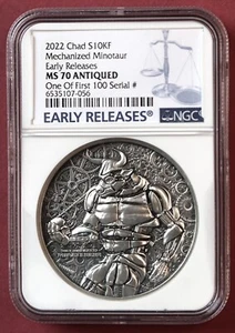 2022 Chad MECHANIZED MINOTAUR, NGC MS70 ER, 2 oz. Silver Antique Finish, Rare - Picture 1 of 2