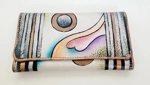 Vintage BIACCI 80's Hand Painted Multi-Coloured Abstract Woman Clutch Wallet Bag - Picture 1 of 7