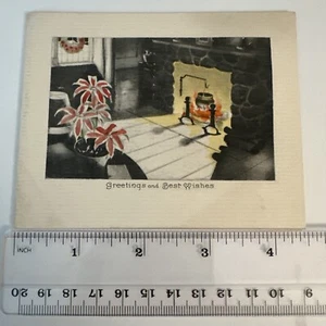 Cartolina di Natale vittoriana vintage colorata - Camino cuore - Foto 1 di 3