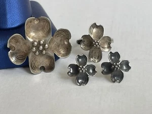 Lot Sterling Silver Stuart Nye Dogwood Set Brooch Stud Earrings Ring SIGNED - Picture 1 of 11