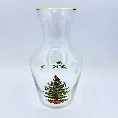 Spode Christmas Tree Santa Glass Juice Water Wine Carafe Pitcher Gold Rim 8" - Image 1 of 3