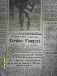 12 JOURNAUX TELEGRAMME 1947 ARTICLES BOXE MARCEL CERDAN RAADIK WALKER ZALE - Imagen 1 de 12