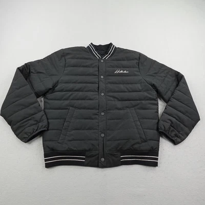 Hollister Jacket Mens XL Black Sherpa Lined Quilted Bomber Puffer Snap Up Coat - Image 1 of 4