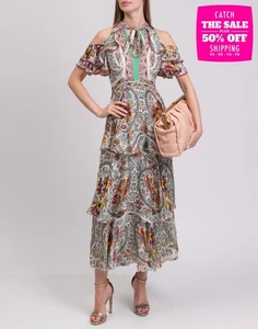 RRP€3120 ETRO Silk Maxi Tiered Dress IT40 US4 UK8 S Beads Floral Made in Italy - Picture 1 of 10