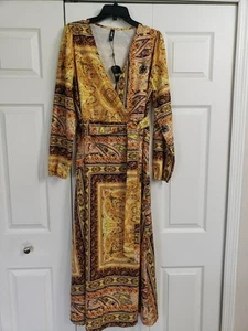 Stylewe Maxi Dress Womens Size Med Long sleeve Princess Yellow Brown Polyester - Picture 1 of 6