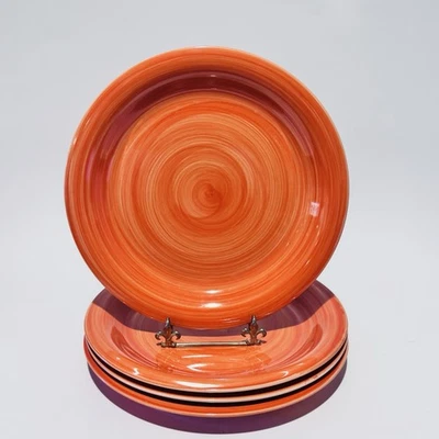 "Juego de 4 platos de cena Citrus Grove de 10,25"" patrón de remolino pintado naranja" Foto 1 de 4