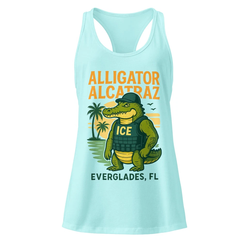 鳄鱼 Alcatraz Racerback Tank MAGA Trump ICE Florida Meme 有趣图案 T 恤 — 第 1/2 张图片