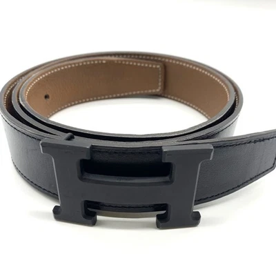 Herms Constance Reversible H-Belt, Size 85, Black/Brown, D Stamp, Black Metal - Image 1 of 4