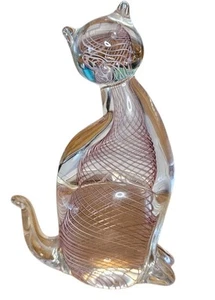 Lenox Cat Figurine paperweight Pink Spiral Design Clear Glass preowned EUC 7" - Picture 1 of 4