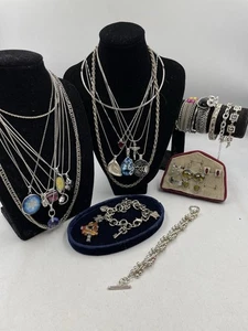 JOB LOT VINTAGE AND MODERN SILVER TONE COSTUME JEWELLERY - Picture 1 of 7