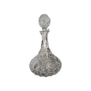 Vintage Glam. Cut Crystal Peacock Pattern Ship Decanter, Sparkly Statement  - Picture 1 of 9