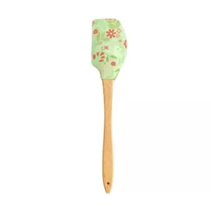 Espátula agitadora raspador/herramientas para hornear de silicona con mango de madera floral verde - Imagen 1 de 2