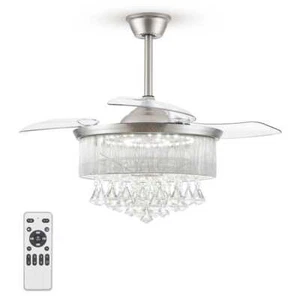 HINNIXY 42 in. 3-Colors LED Crystal Retractable Ceiling Fan w/Light Kit&Remote - Picture 1 of 10