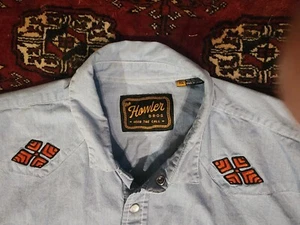 Howler Brothers Gaucho Hemd Herren XL hellblau SOUTHWESTERN CROSS EXLNT orange - Bild 1 von 11